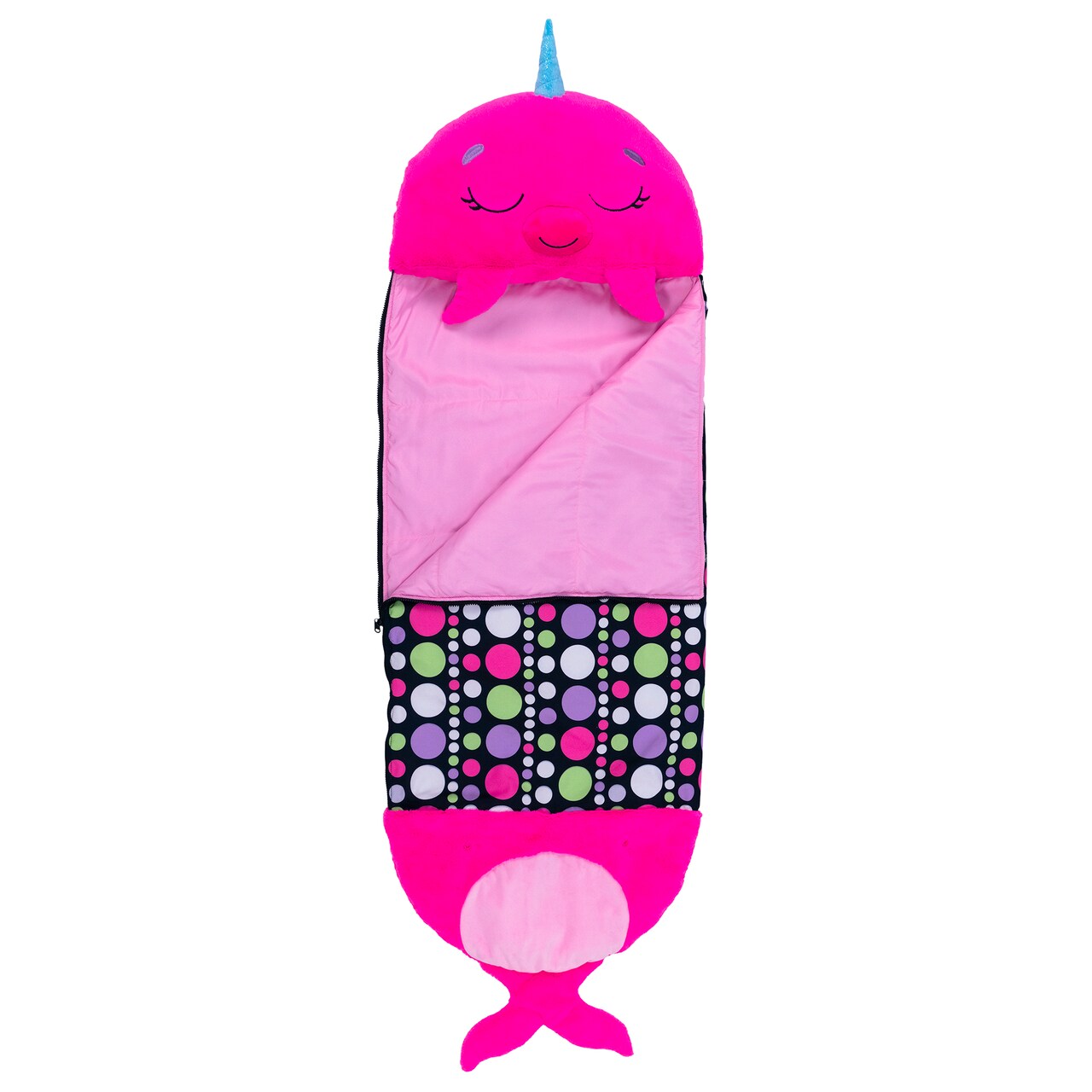 Happy Nappers: Pillow & Sleepy Sack: Medium - Neil The Pink Narwhal - 54x20", 2-In-1: Plush Animal Opens To Sleeping Bag, Soft Play Character, Kids 3+
